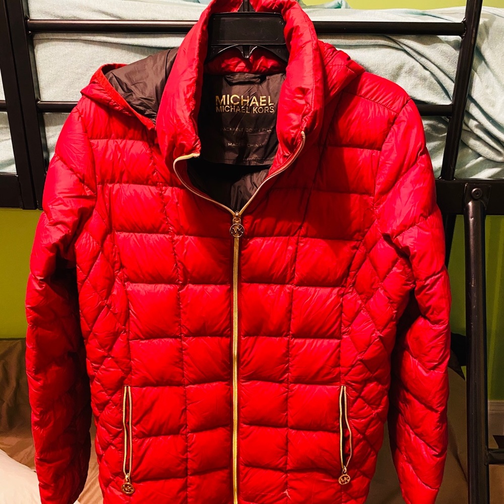 Michael Kors Red Bubble Coat - Picture 1 of 1